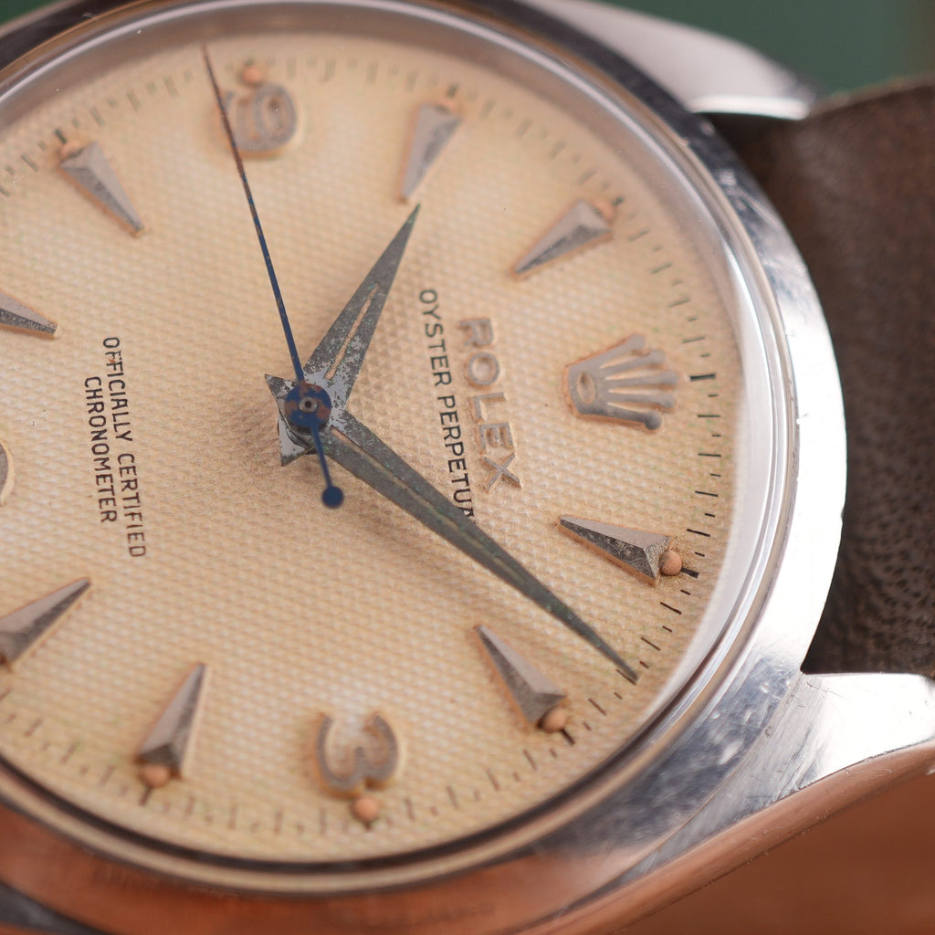 1957 Rolex Oyster Perpetual 6564 Explorer Honeycomb Radium Waffle Dial 34mm with Box