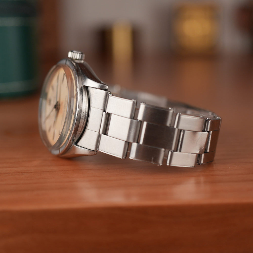1957 Rolex Oyster Perpetual 6569 Rare Rhodium Dial Turned Bezel Original Bracelet