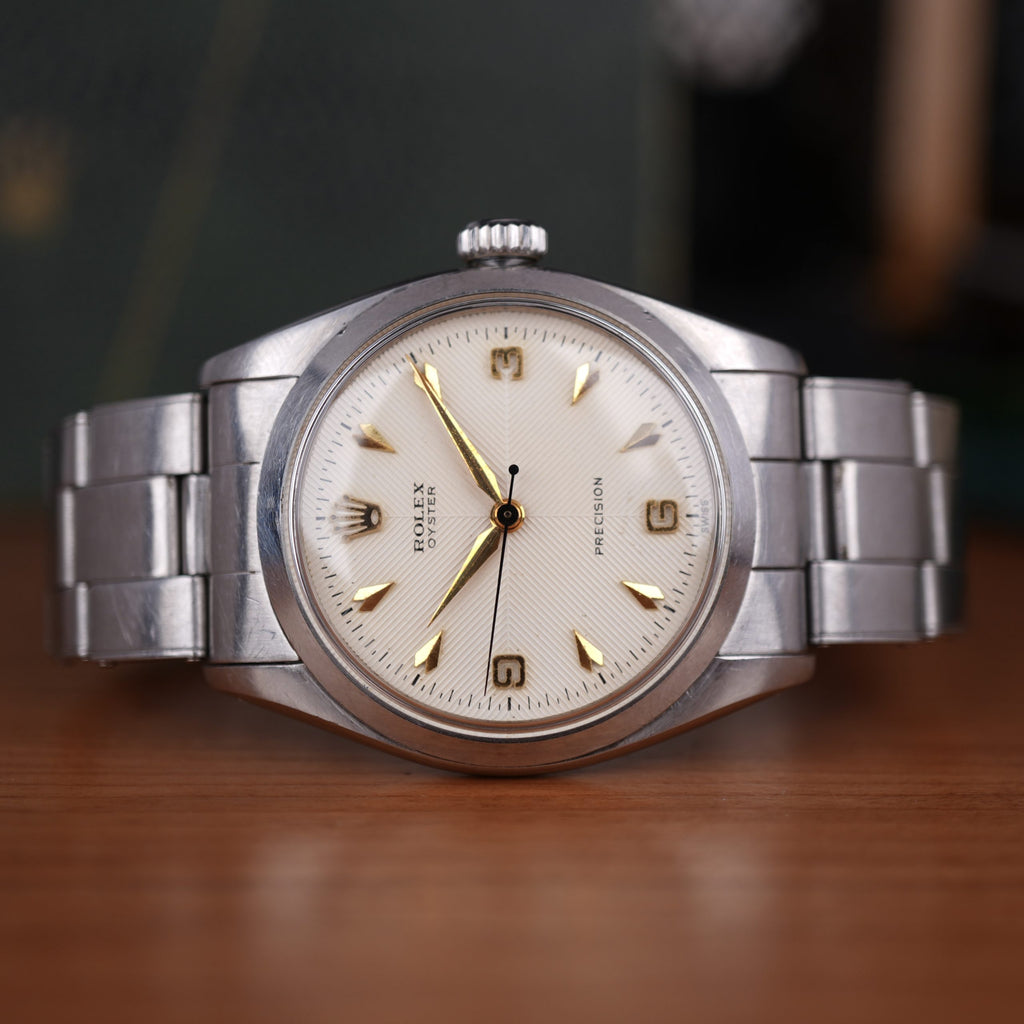 1957 Rolex Oyster Precision Ref. 6422 With Rare Explorer Chevron Dial, Original Bracelet and Box