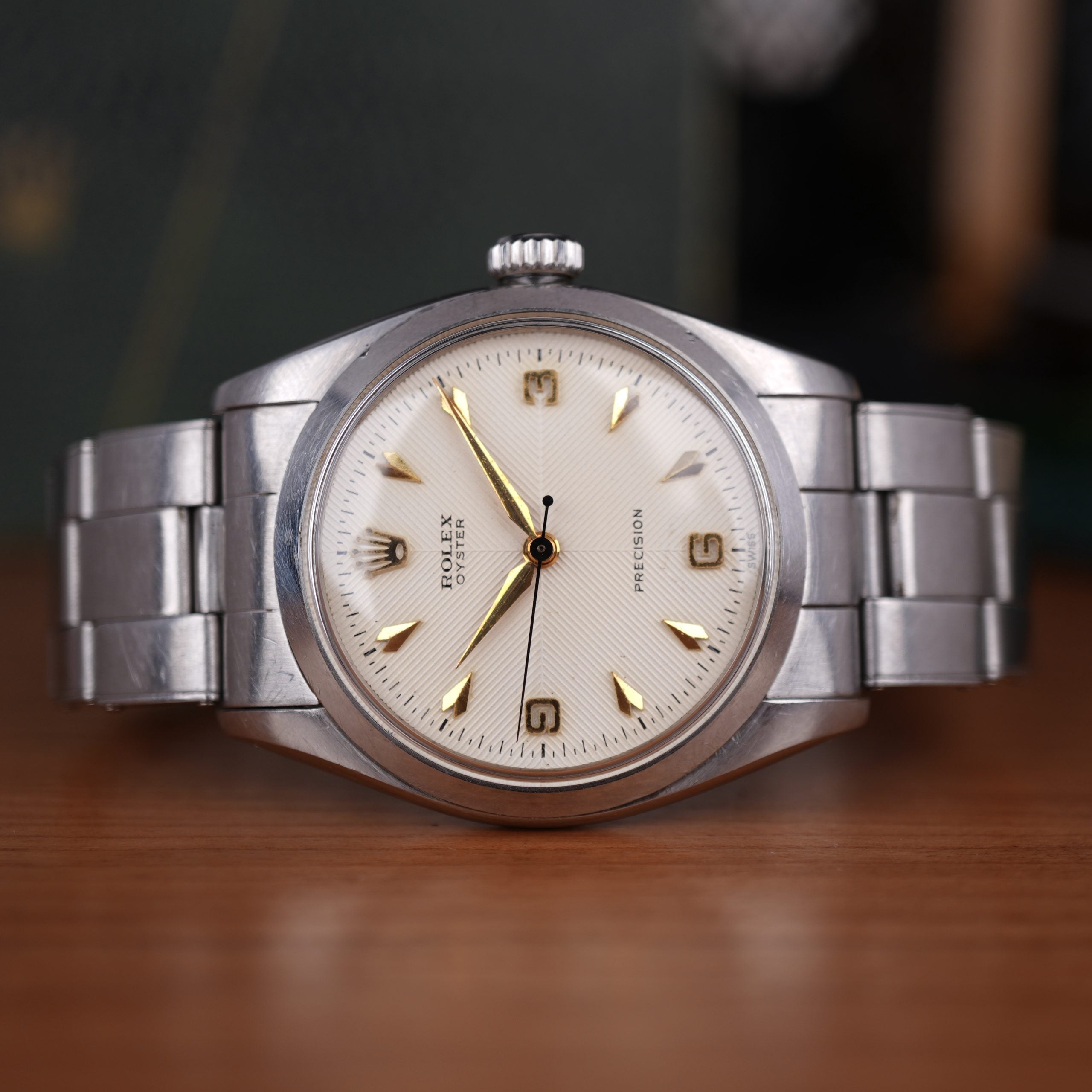 1957 Rolex Oyster Precision Ref. 6422 With Rare Explorer Chevron Dial, Original Bracelet and Box