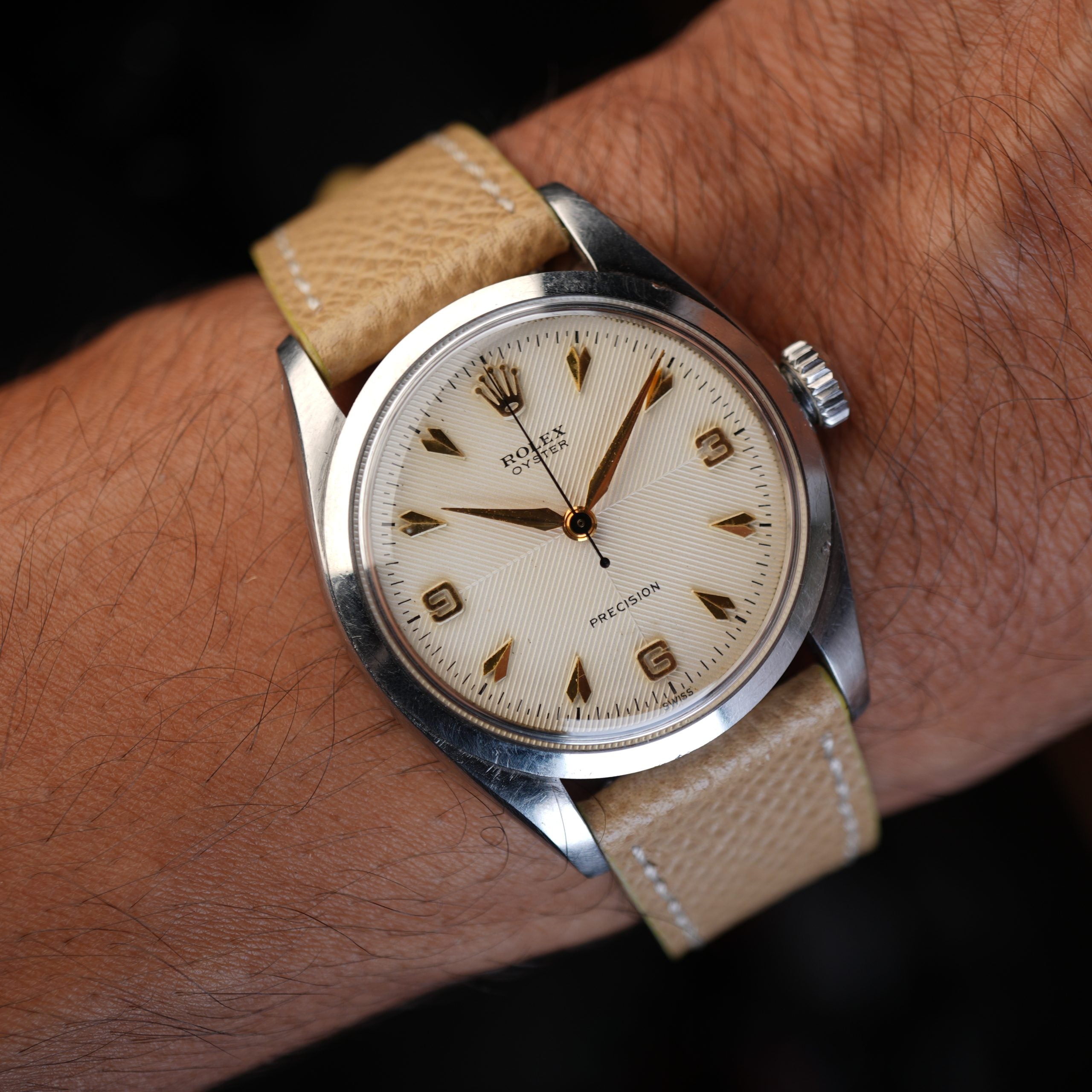 1957 Rolex Oyster Precision Ref. 6422 With Rare Explorer Chevron Dial, Original Bracelet and Box