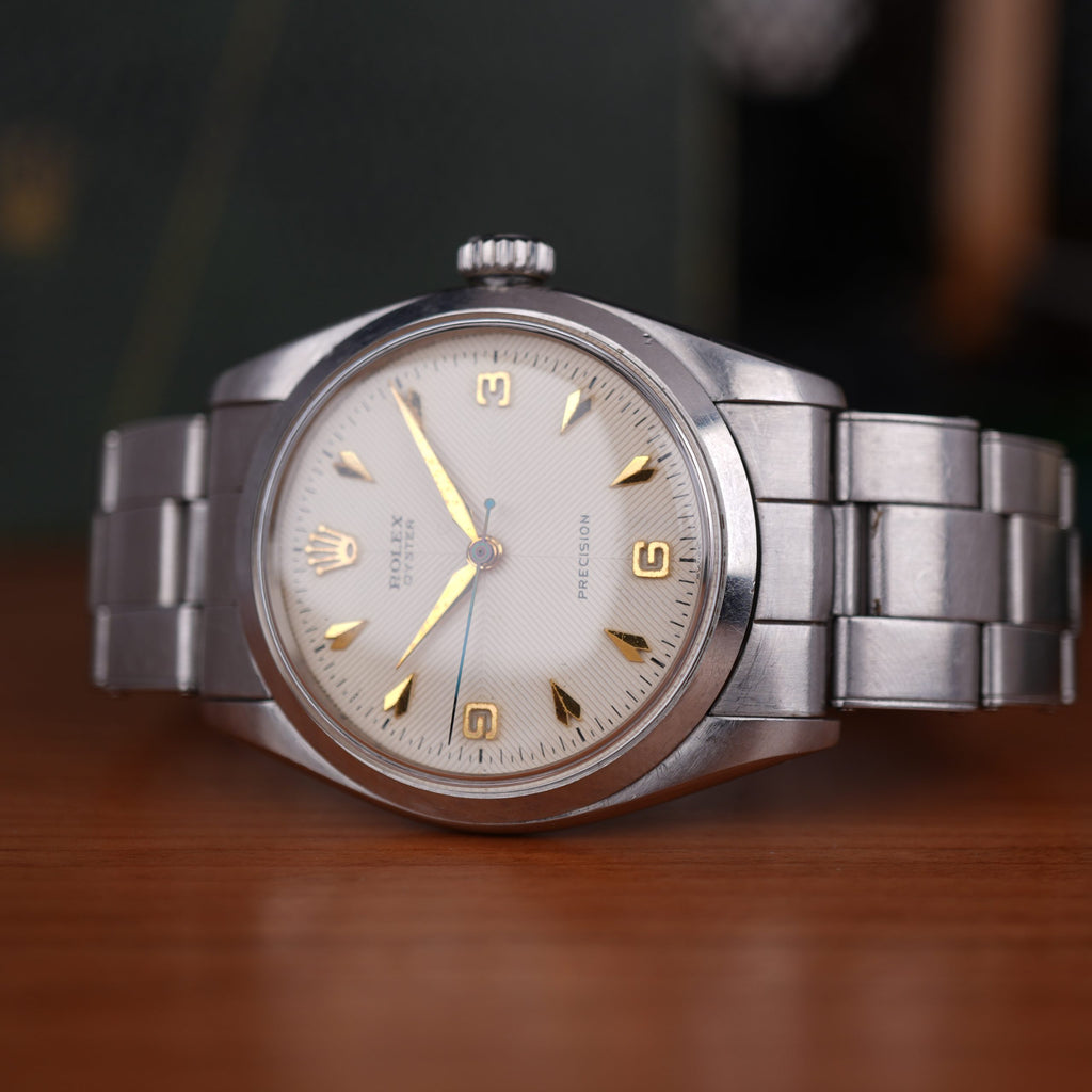 1957 Rolex Oyster Precision Ref. 6422 With Rare Explorer Chevron Dial, Original Bracelet and Box