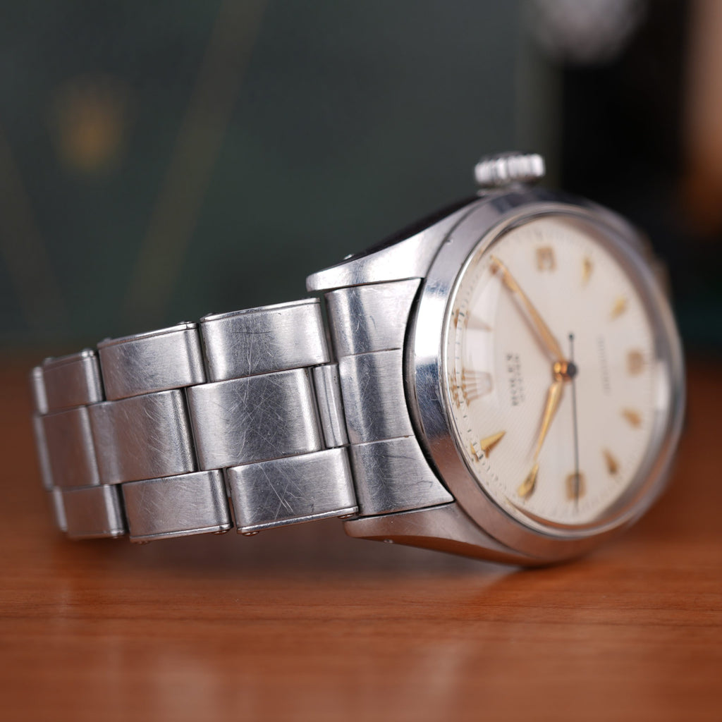 1957 Rolex Oyster Precision Ref. 6422 With Rare Explorer Chevron Dial, Original Bracelet and Box