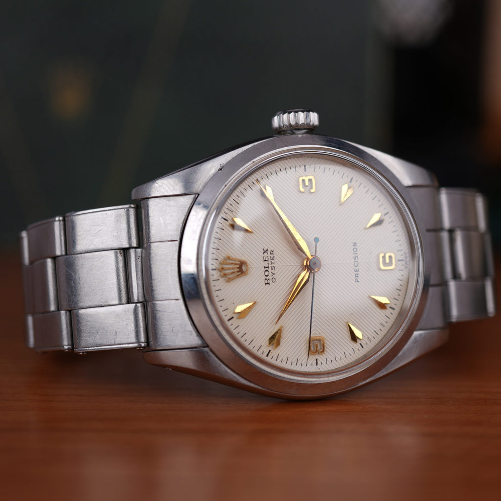 1957 Rolex Oyster Precision Ref. 6422 With Rare Explorer Chevron Dial, Original Bracelet and Box