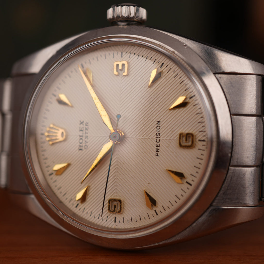 1957 Rolex Oyster Precision Ref. 6422 With Rare Explorer Chevron Dial, Original Bracelet and Box