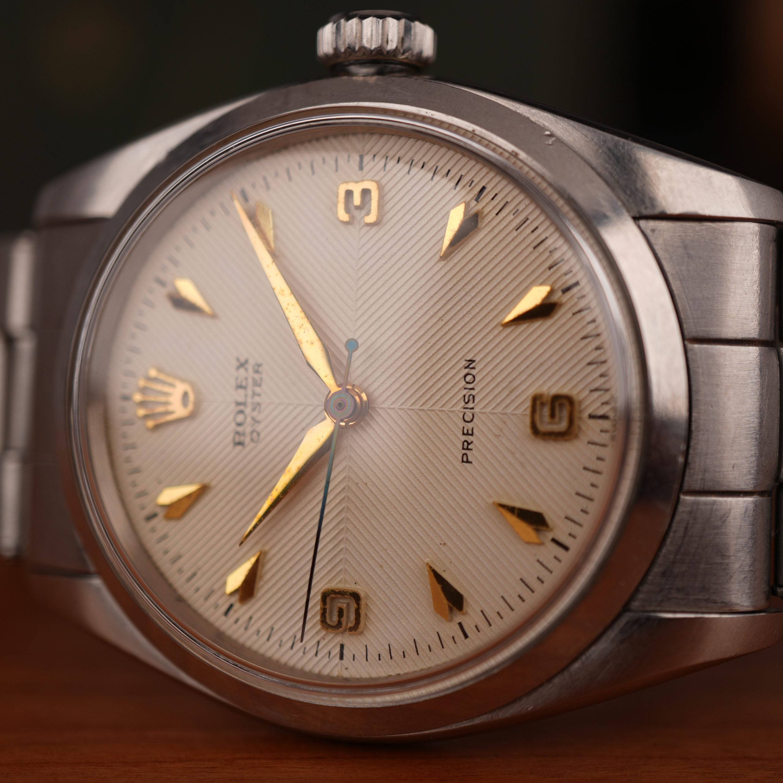 1957 Rolex Oyster Precision Ref. 6422 With Rare Explorer Chevron Dial, Original Bracelet and Box