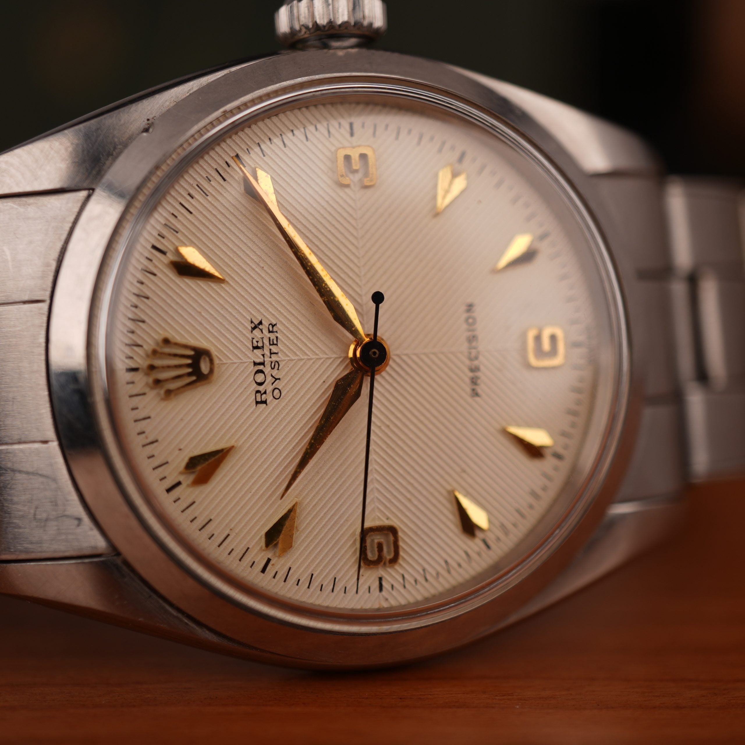 1957 Rolex Oyster Precision Ref. 6422 With Rare Explorer Chevron Dial, Original Bracelet and Box
