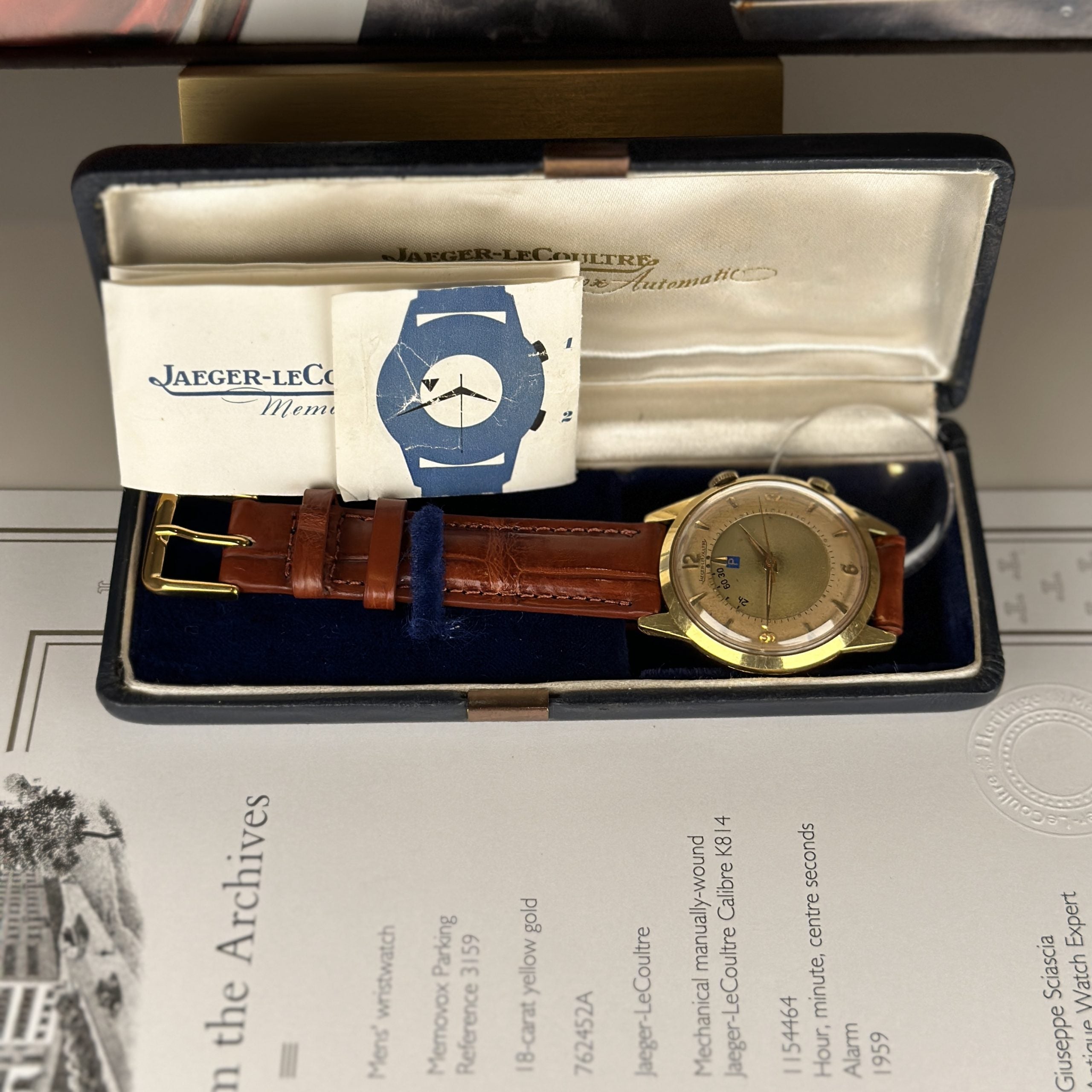 1959 Very Rare Jaeger LeCoulre Memovox 3159 Parking Alarm 18k Solid Gold With Archive from JLC