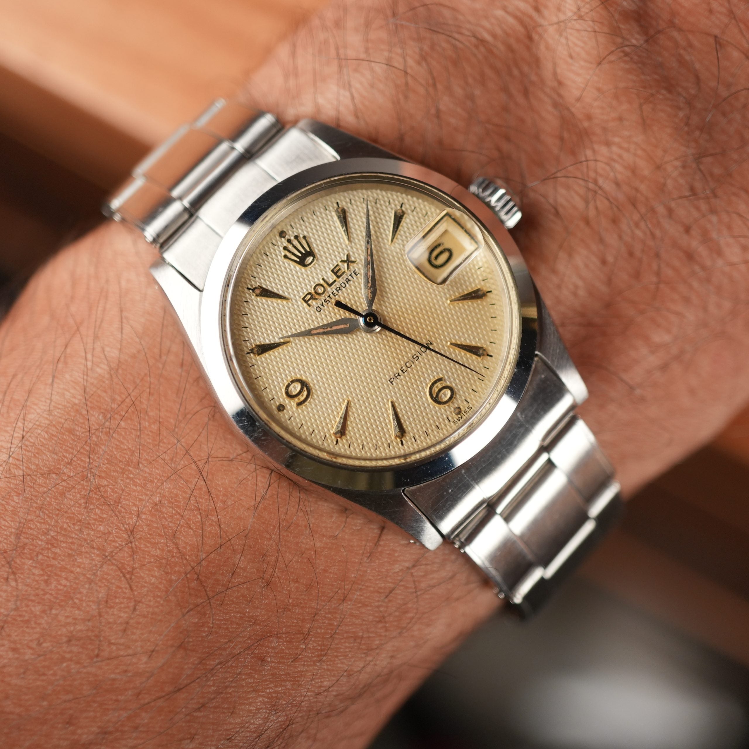 1960 Rolex Oyster Precision 6466 Boy Size Original Waffle Dial with Box