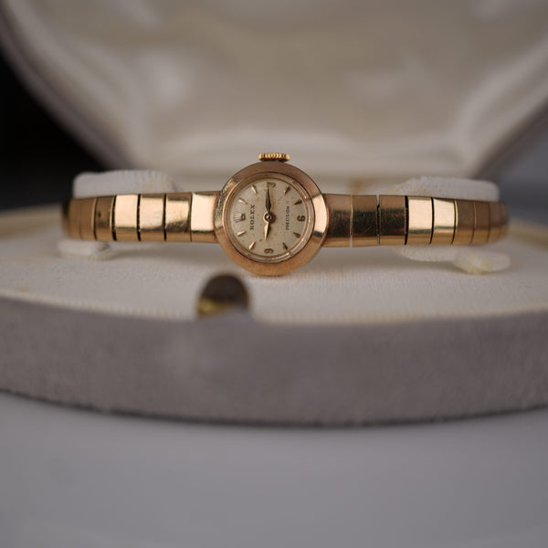 1960’s Rolex Precision Ladies Solid Gold Bracelet Watch with Original Box