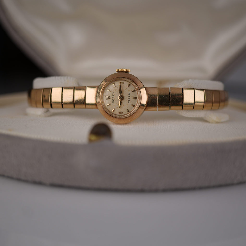 1960’s Rolex Precision Ladies Solid Gold Bracelet Watch with Original Box