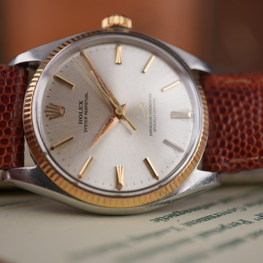 1962 Rolex Oyster Perpetual 1005 Steel and Gold with Original Chronometer Certificate Box and Papers