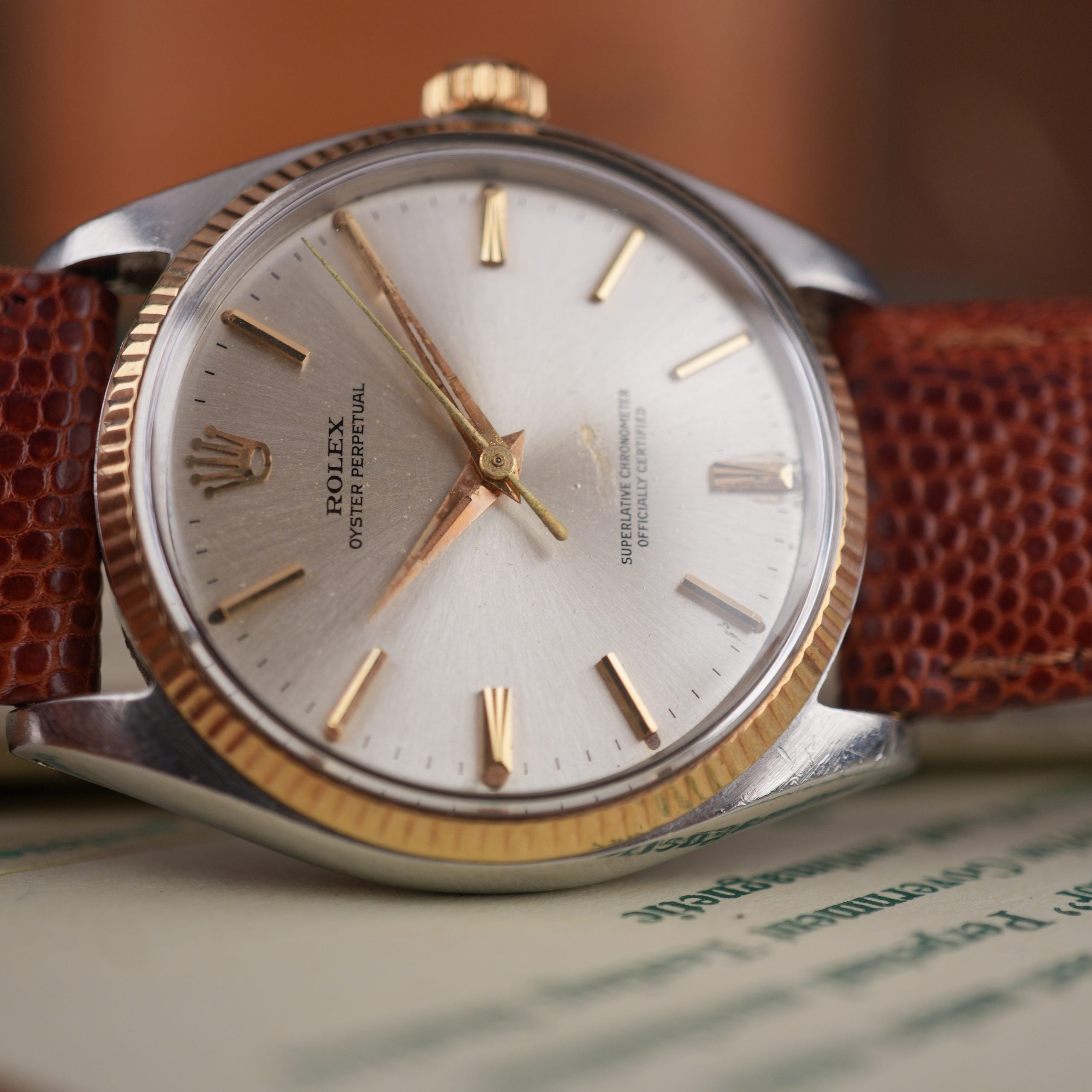 1962 Rolex Oyster Perpetual 1005 Steel and Gold with Original Chronometer Certificate Box and Papers