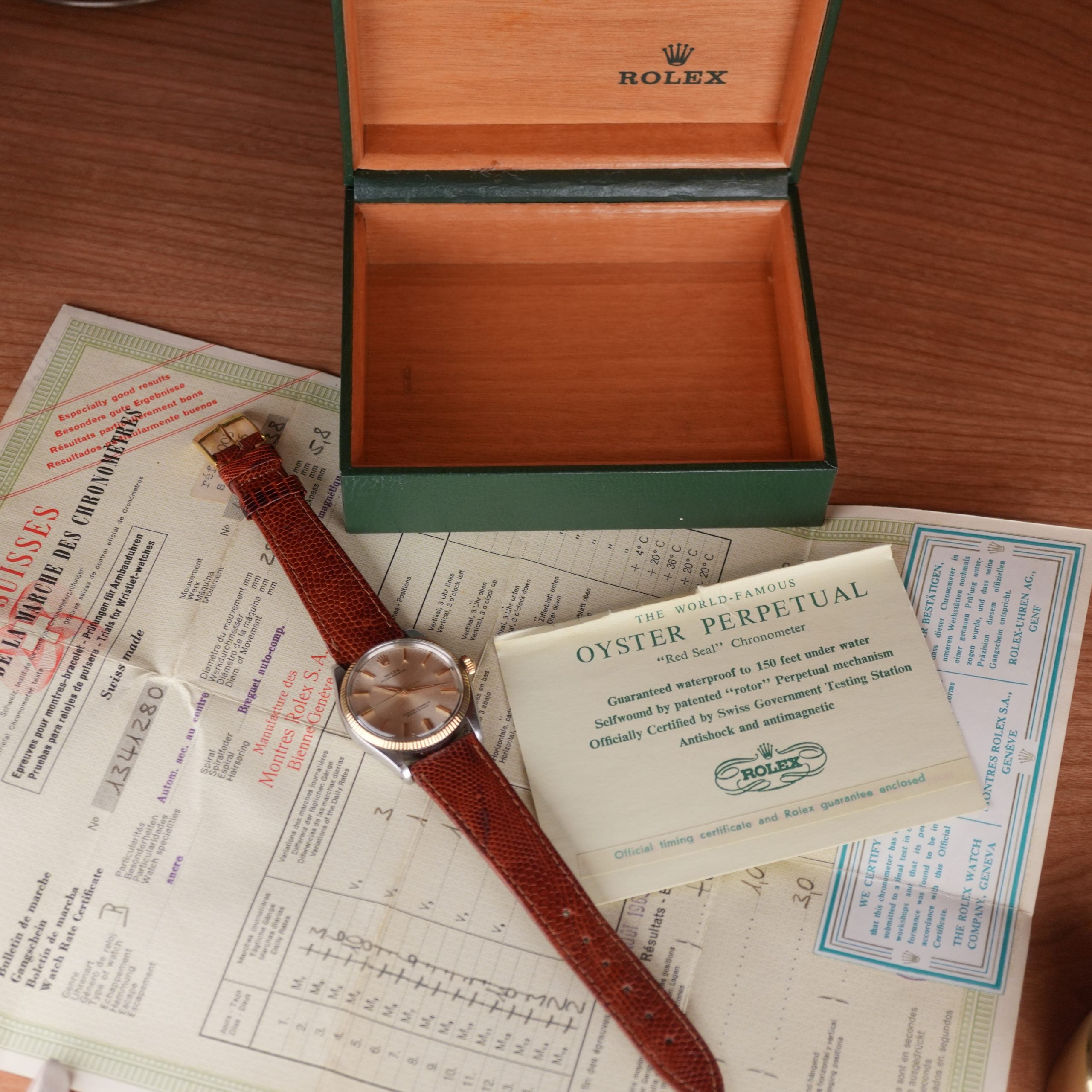 1962 Rolex Oyster Perpetual 1005 Steel and Gold with Original Chronometer Certificate Box and Papers