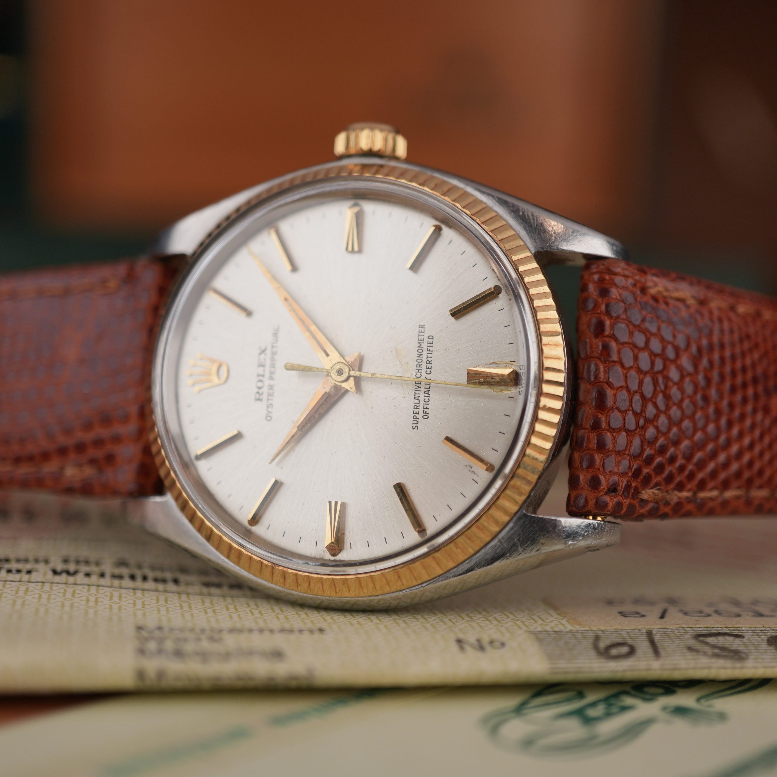 1962 Rolex Oyster Perpetual 1005 Steel and Gold with Original Chronometer Certificate Box and Papers