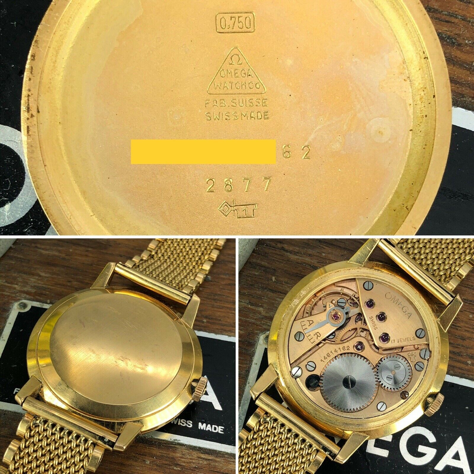 1962 Vintage Omega 2877 Solid 18k Gold Oversize Caliber 266 With Unique Bracelet