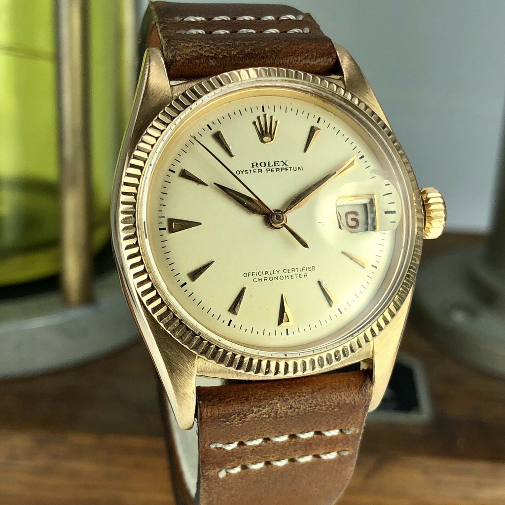 1964 Vintage Rolex Datejust 6305 Solid 18k Rose Pink Gold Ovettone Bubbleback