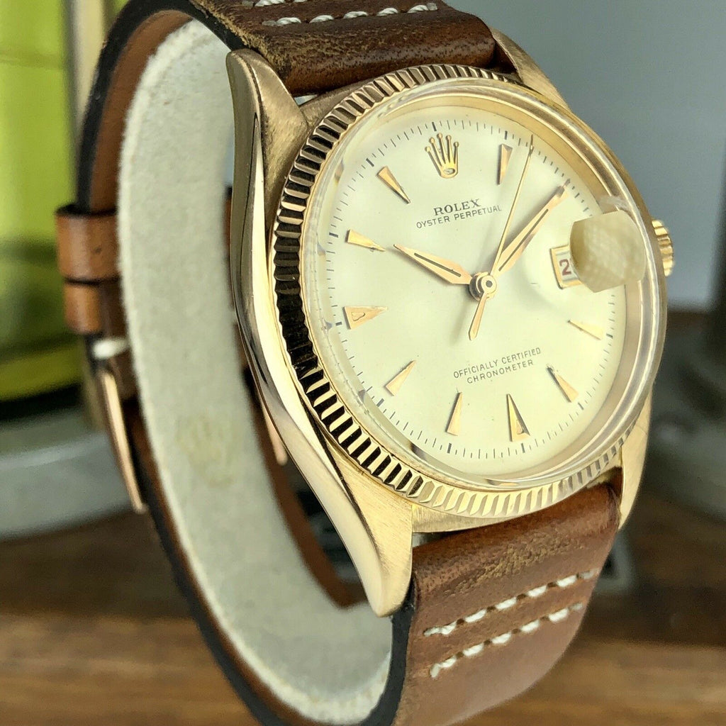 1964 Vintage Rolex Datejust 6305 Solid 18k Rose Pink Gold Ovettone Bubbleback