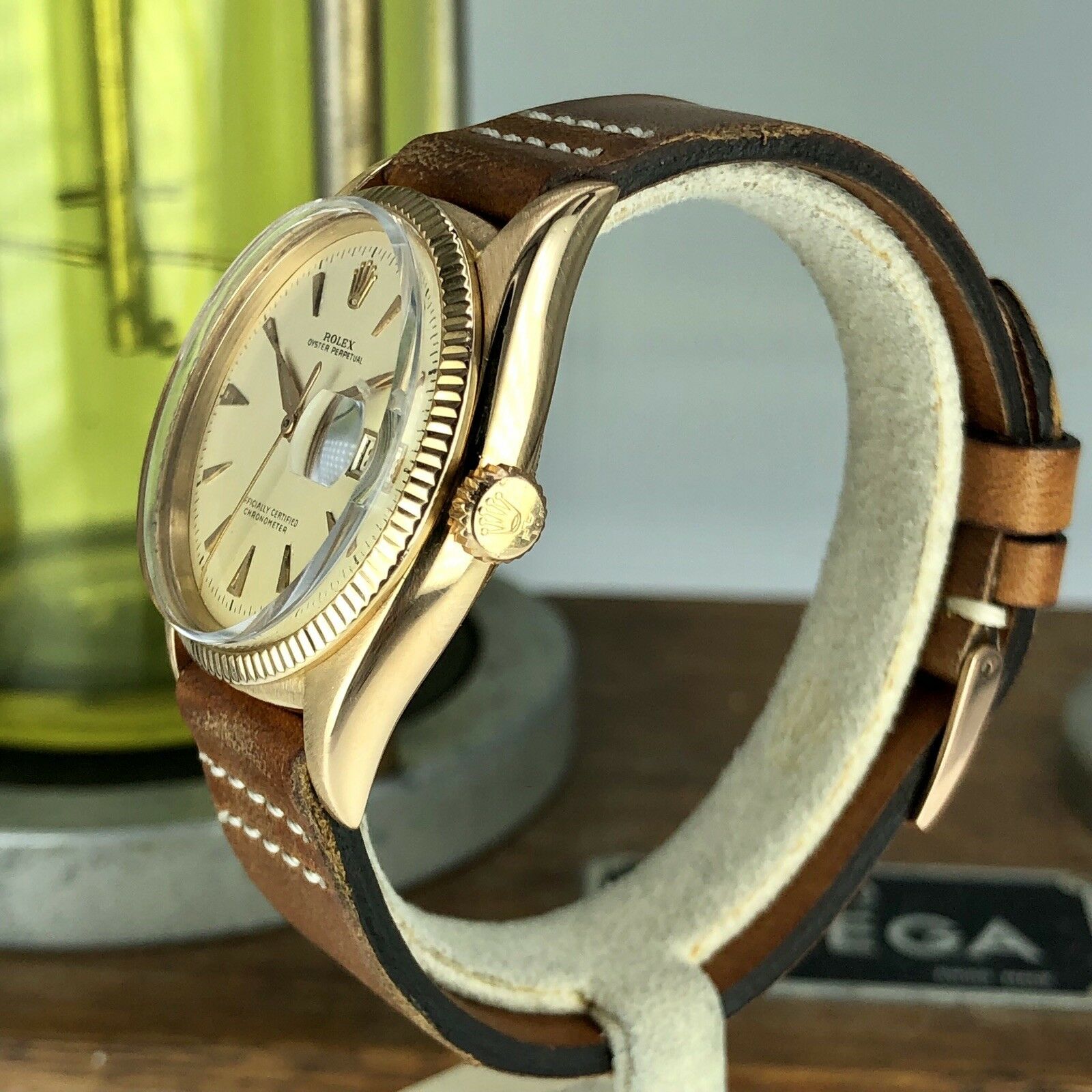 1964 Vintage Rolex Datejust 6305 Solid 18k Rose Pink Gold Ovettone Bubbleback
