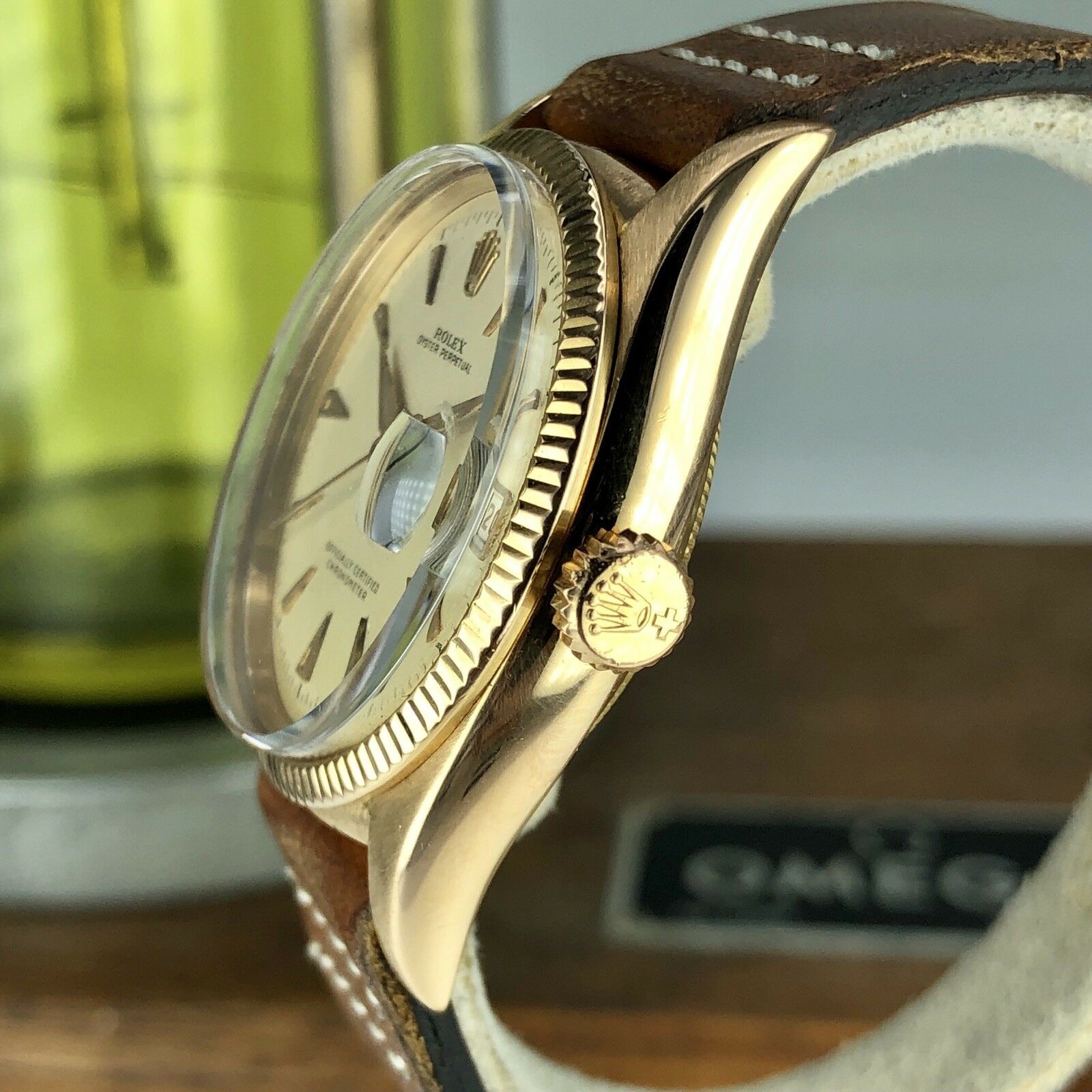 1964 Vintage Rolex Datejust 6305 Solid 18k Rose Pink Gold Ovettone Bubbleback