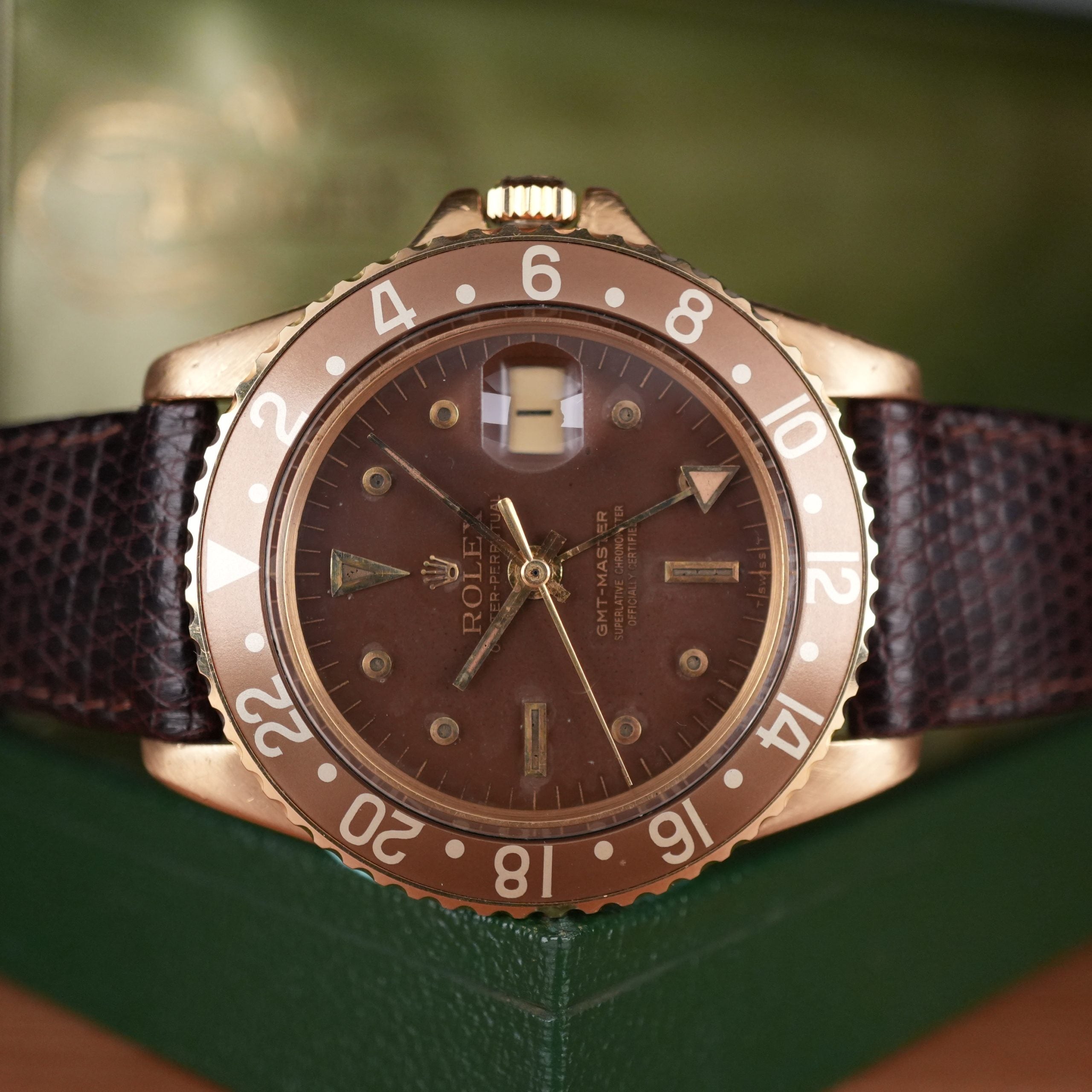 1967 Rolex GMT-Master 1675 Concorde Brown Nipple Dial 18k Yellow Gold