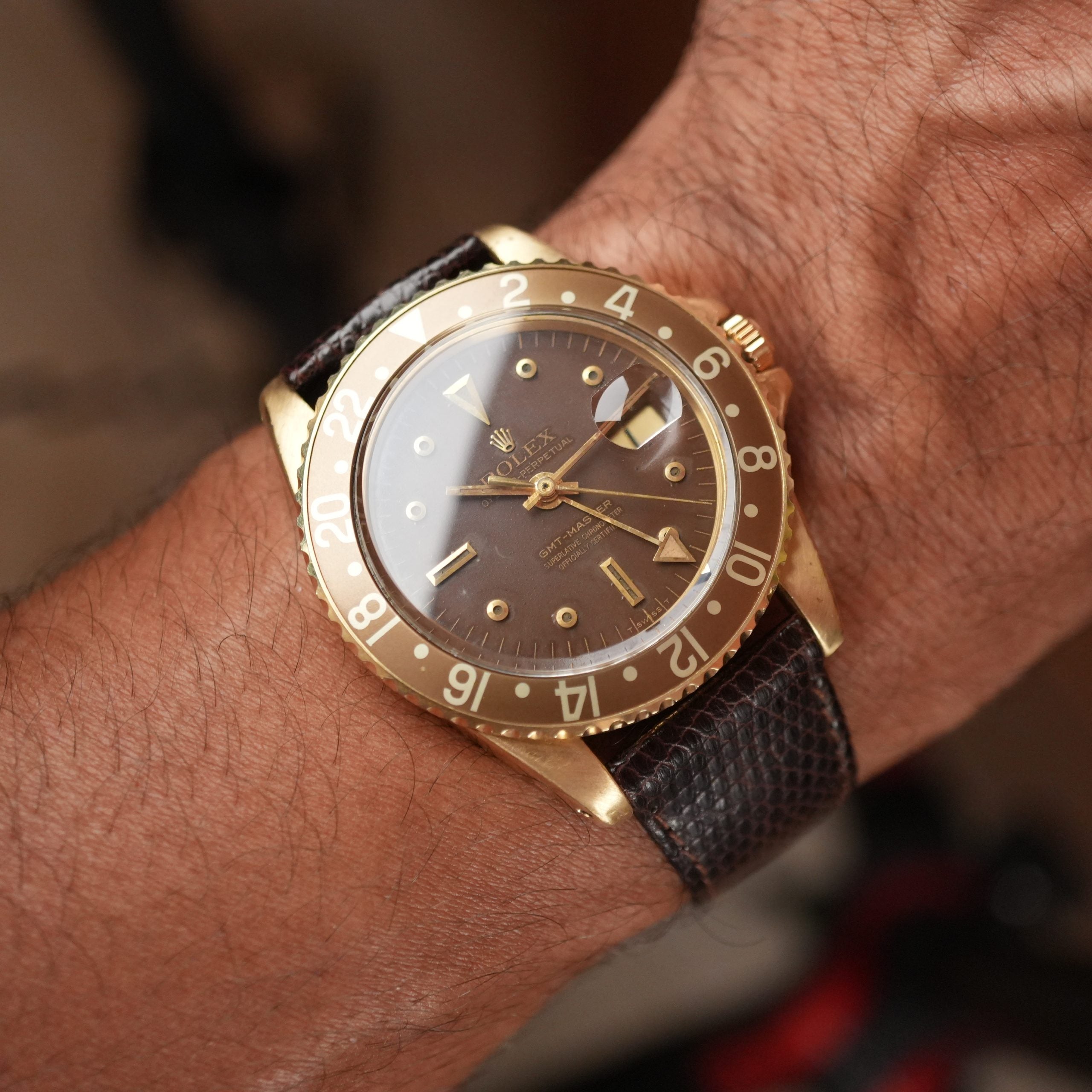 1967 Rolex GMT-Master 1675 Concorde Brown Nipple Dial 18k Yellow Gold