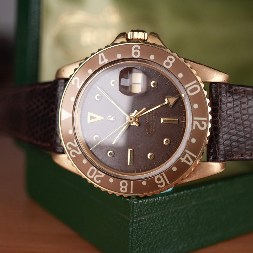 1967 Rolex GMT-Master 1675 Concorde Brown Nipple Dial 18k Yellow Gold