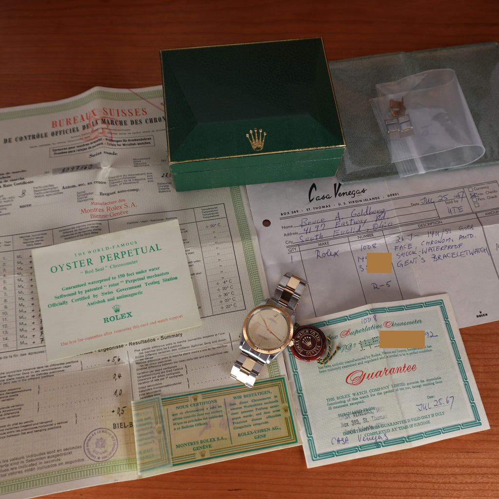 1967 Rolex Oyster Perpetual 1008 Zephyr Dial New Old Stock Condition Complete Full Set Original Receipt