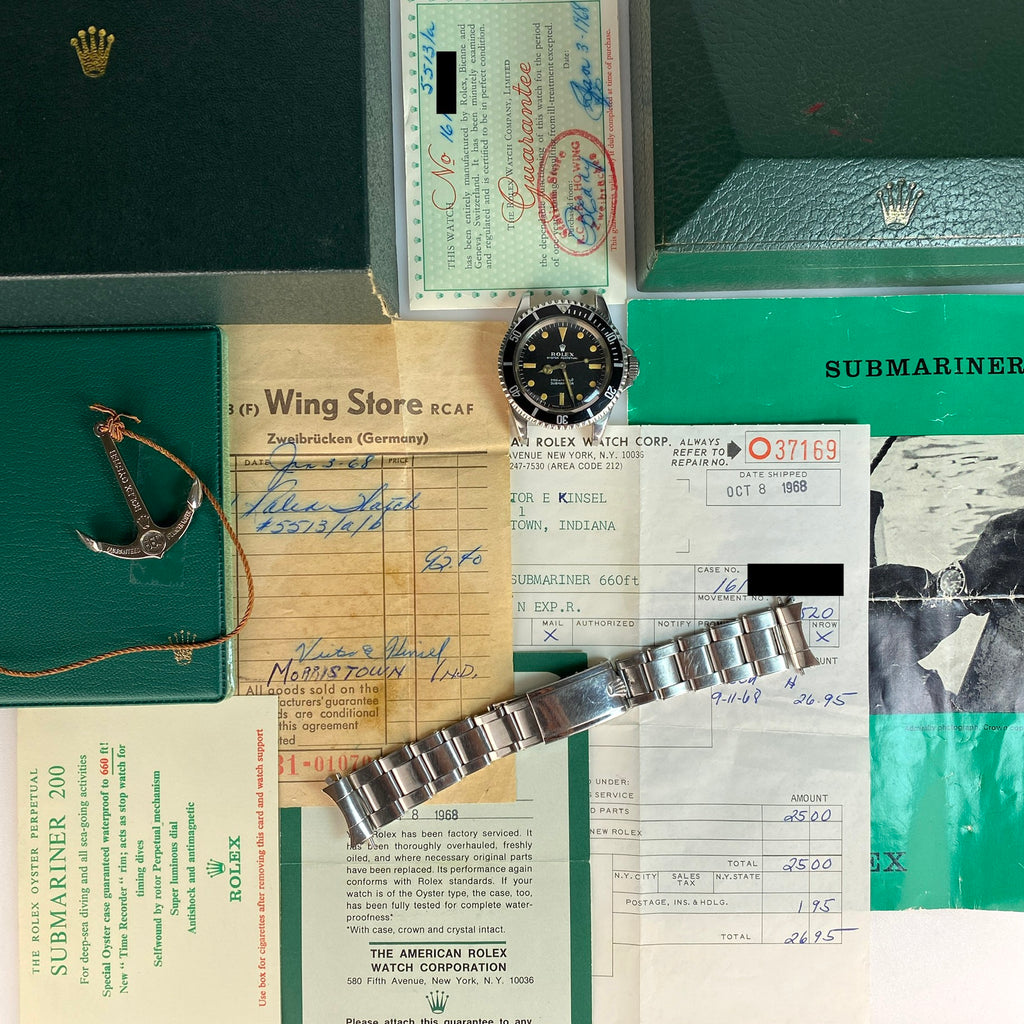 1967 Rolex Submariner 5513 Meter First Dial Extra Complete Set Box and Papers Collector Set