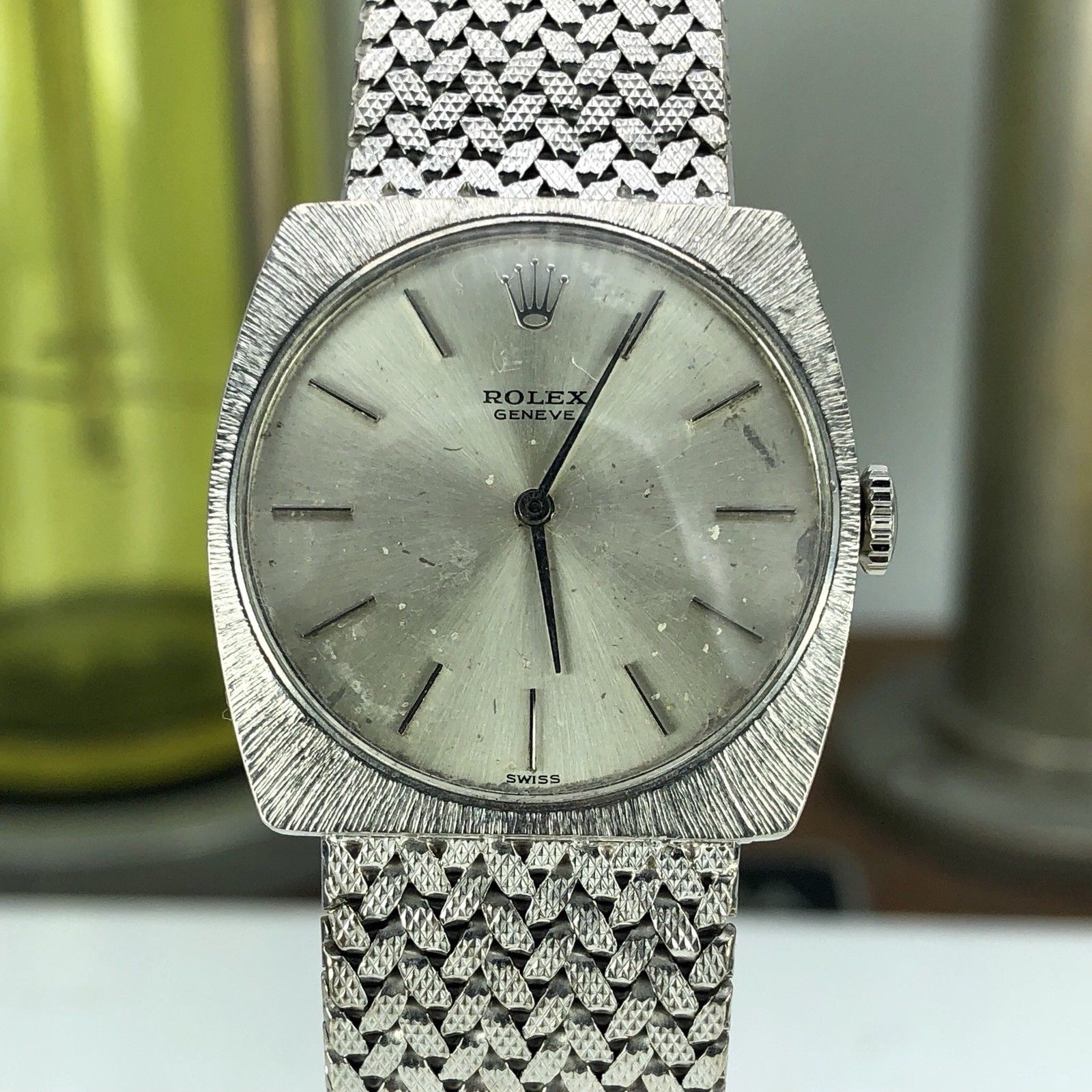 1967 Vintage Unique Rolex Geneve 18k Solid White Gold Cal. 1600 Manual