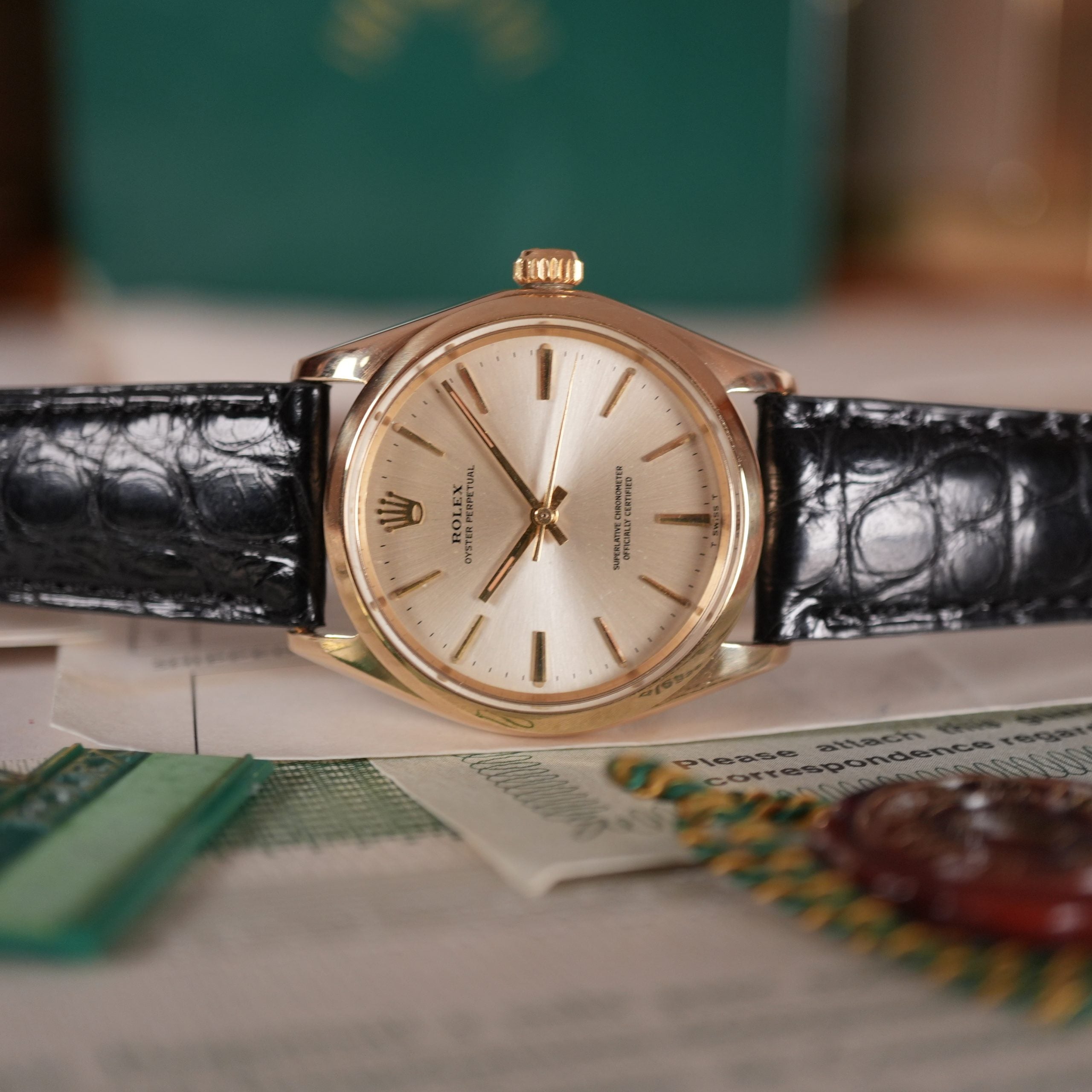 1968 Rolex 1002 Coca Cola 14K Gold Award Watch Full Set Double Punched Papers