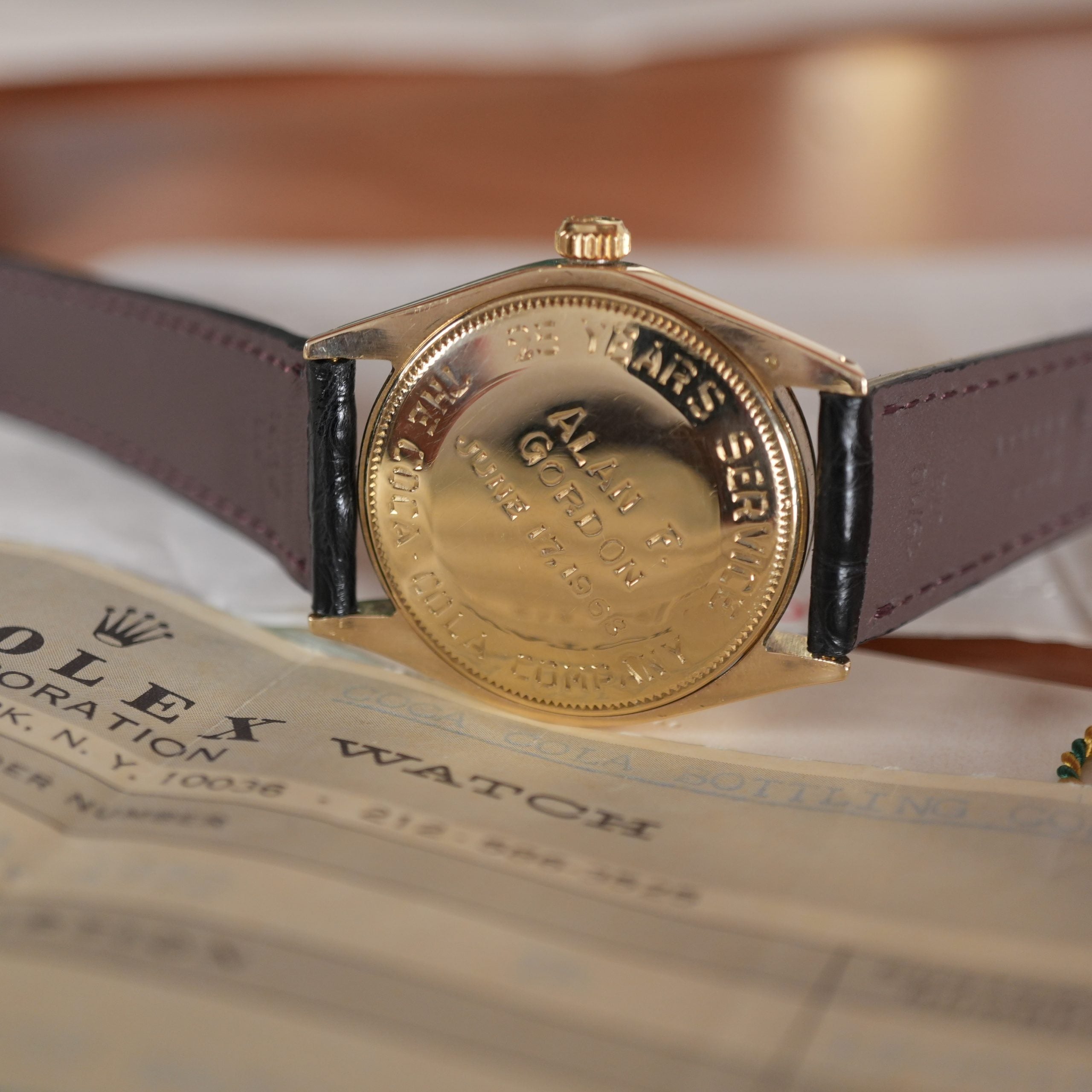 1968 Rolex 1002 Coca Cola 14K Gold Award Watch Full Set Double Punched Papers