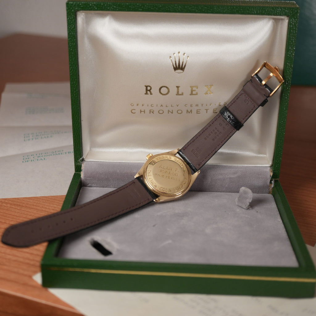 1968 Rolex 1002 Coca Cola 14K Gold Award Watch Full Set Double Punched Papers