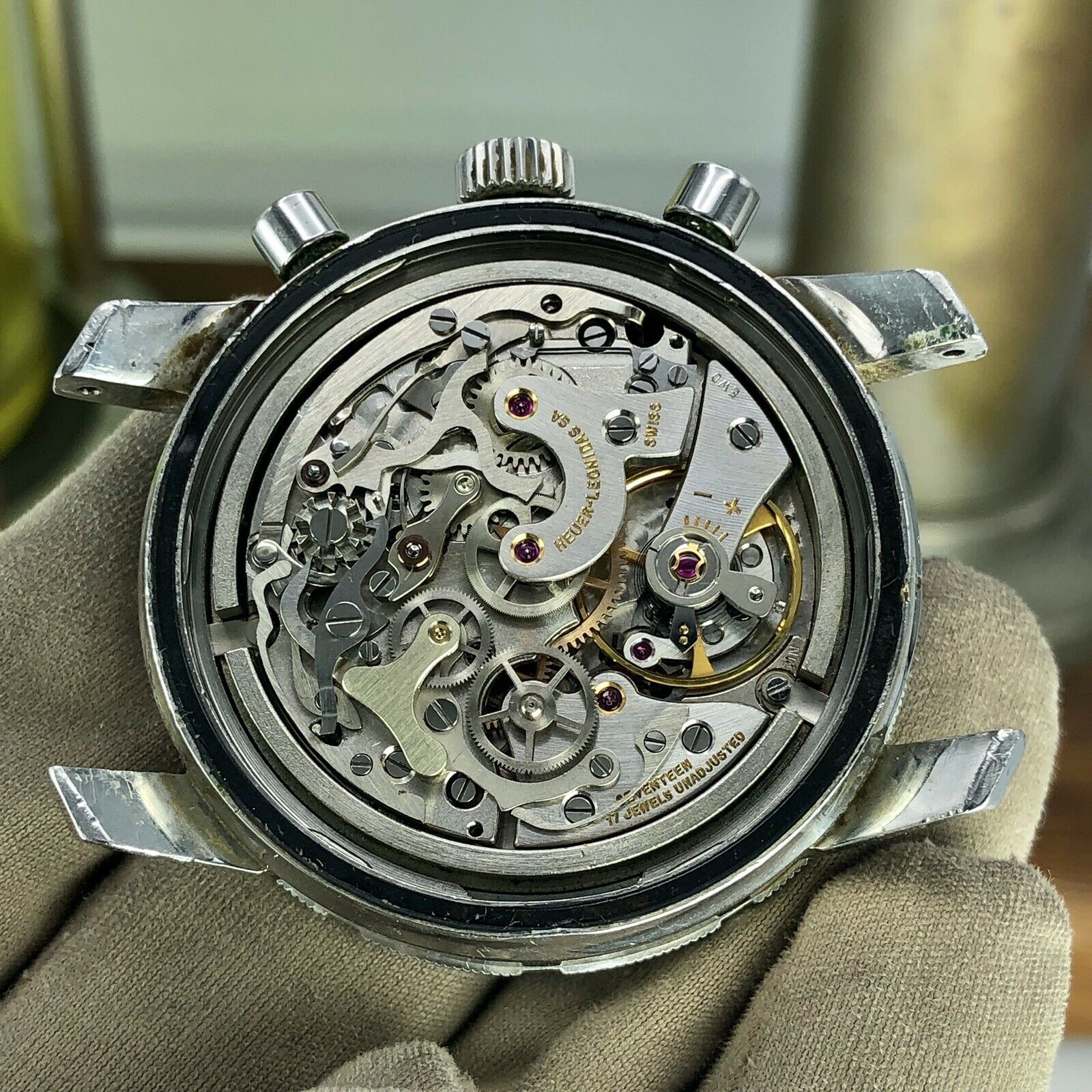 1968 Vintage Heuer Autavia 2446C GMT Chronograph Heavy Patina Incredible Example