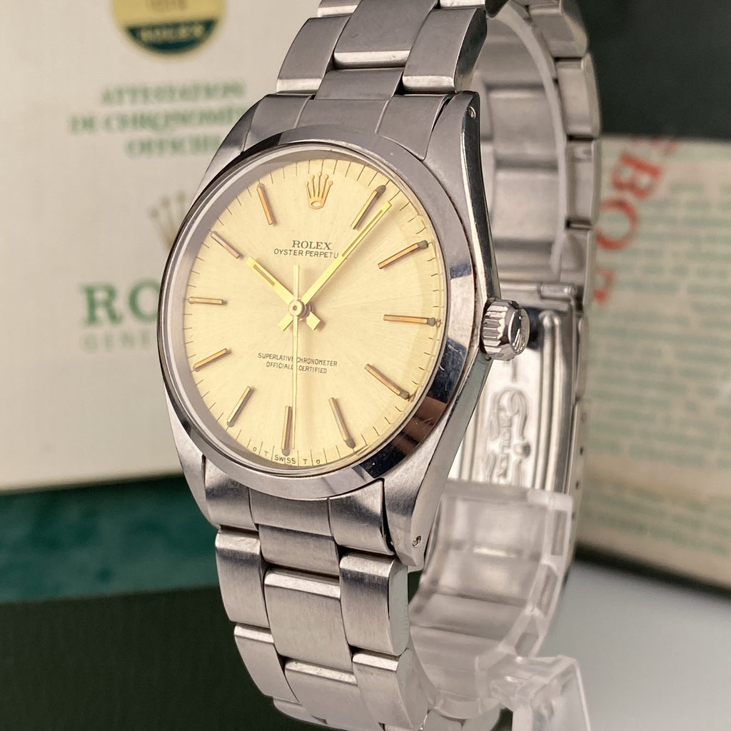 1969 Rolex Oyster Perpetual 1018 Champagne Dial 36mm in Mint Condition Complete Set Box & Papers