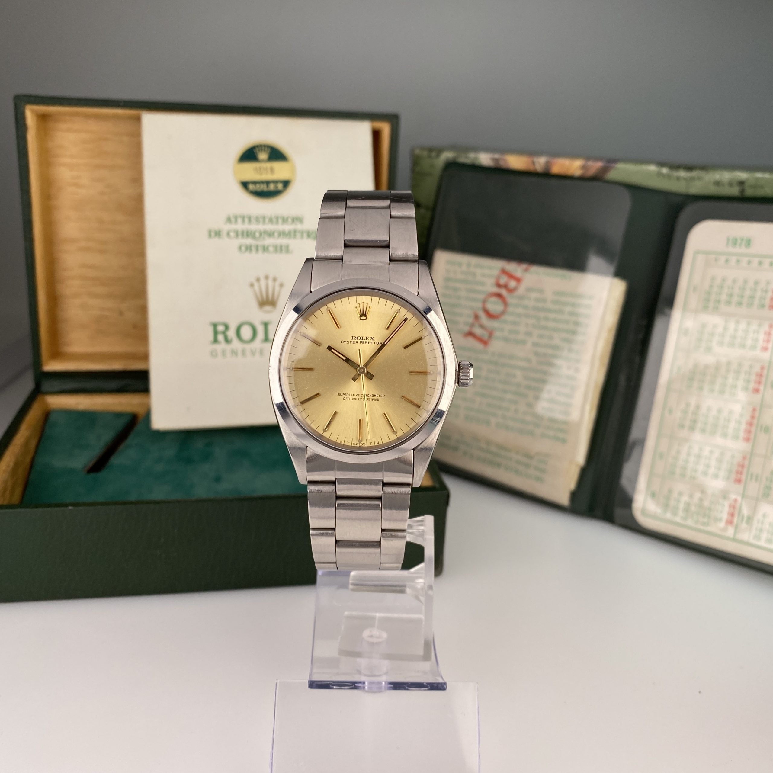 1969 Rolex Oyster Perpetual 1018 Champagne Dial 36mm in Mint Condition Complete Set Box & Papers