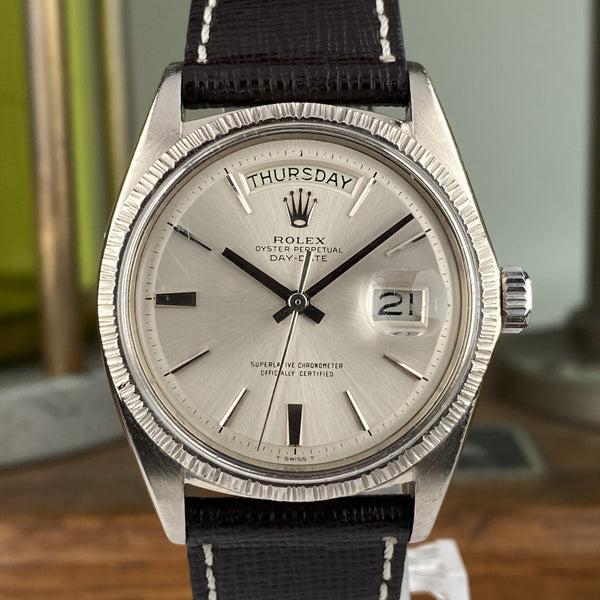 1970 Rolex Day-Date 1807 President White Gold Bark Finish No Lume Dial
