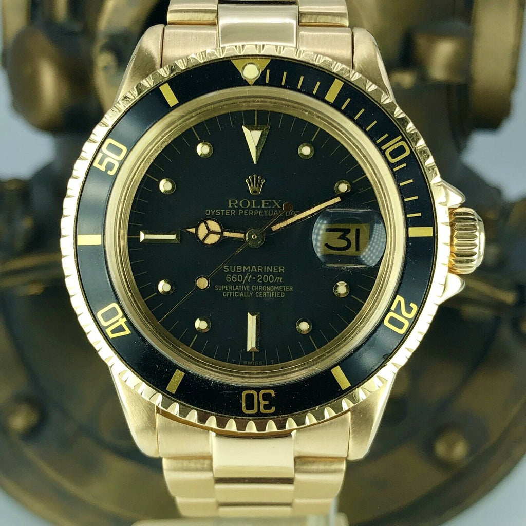 1970 Vintage Rolex Submariner 1680 Gold 18k Black Matte Dial