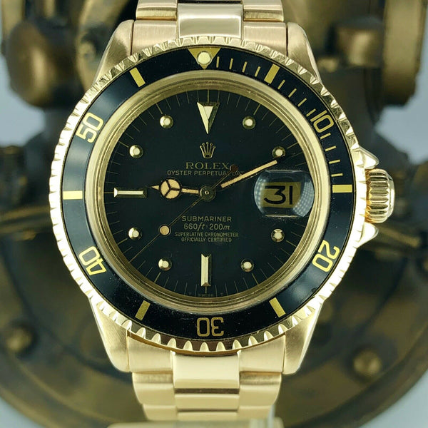 1970 Vintage Rolex Submariner 1680 Gold 18k Black Matte Dial