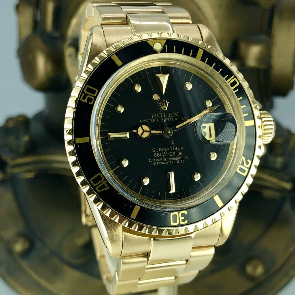 1970 Vintage Rolex Submariner 1680 Gold 18k Black Matte Dial