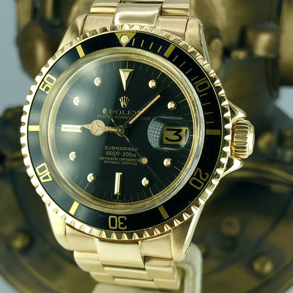 1970 Vintage Rolex Submariner 1680 Gold 18k Black Matte Dial