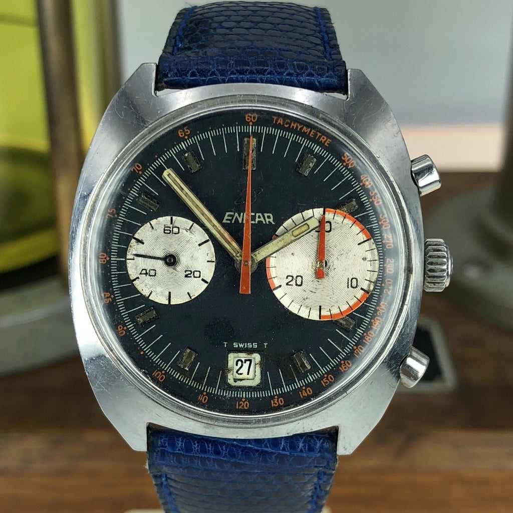 1970’s Vintage Enicar Big Eye Chronograph Valjoux 232 Manual wind Tritium Dial
