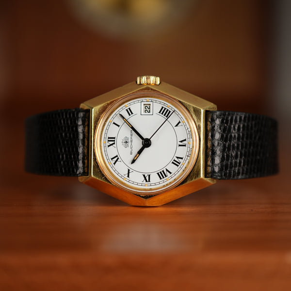 1970’s Bucherer Ladies Watch Manual Date Gold Unique Hexagonal Case