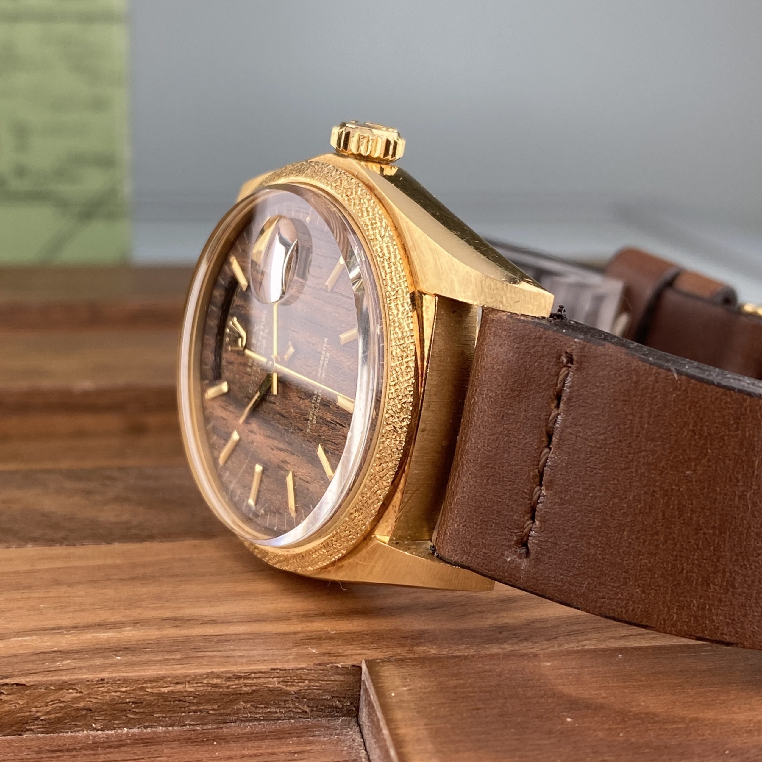 1972 NOS Rolex Day-Date 1803 President Morellis Finish Wood Sequoia Dial with Spanish Day