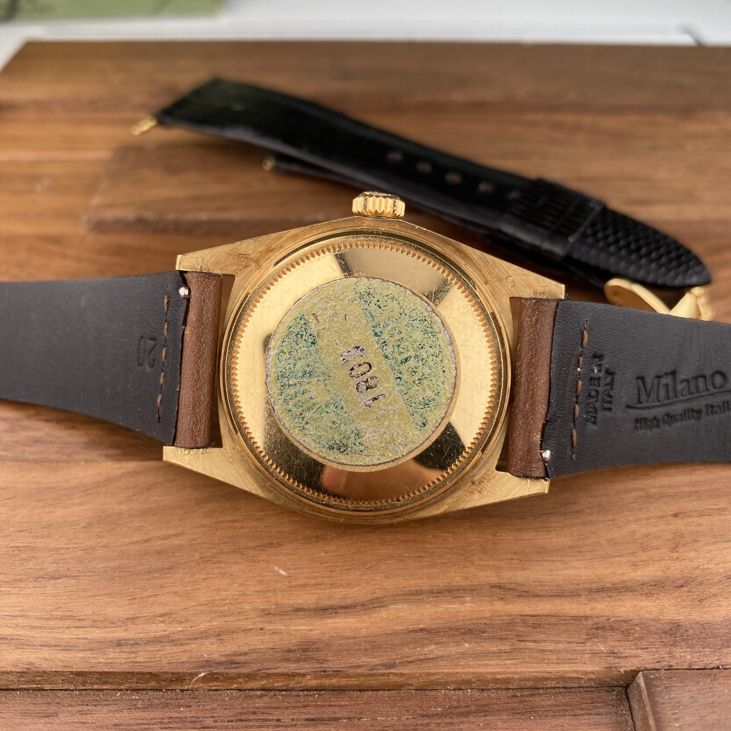 1972 NOS Rolex Day-Date 1803 President Morellis Finish Wood Sequoia Dial with Spanish Day