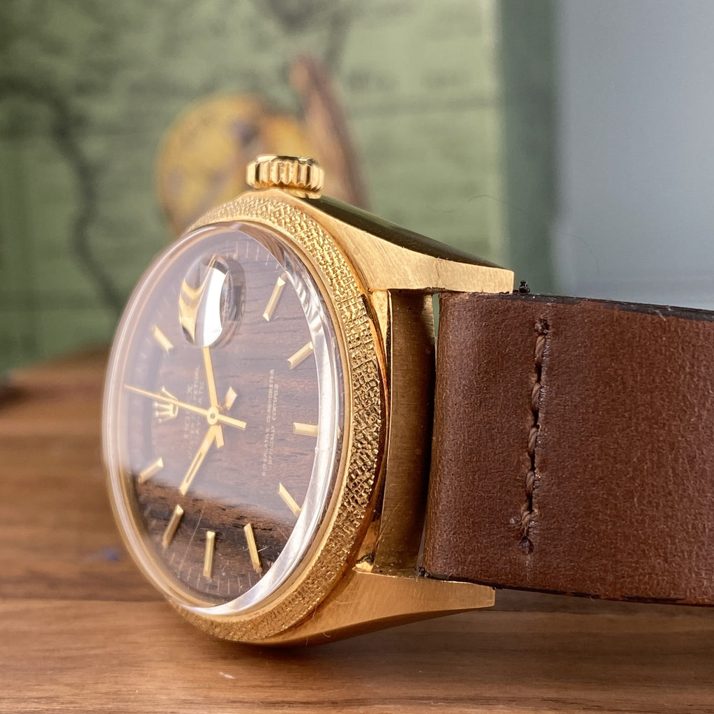 1972 NOS Rolex Day-Date 1803 President Morellis Finish Wood Sequoia Dial with Spanish Day