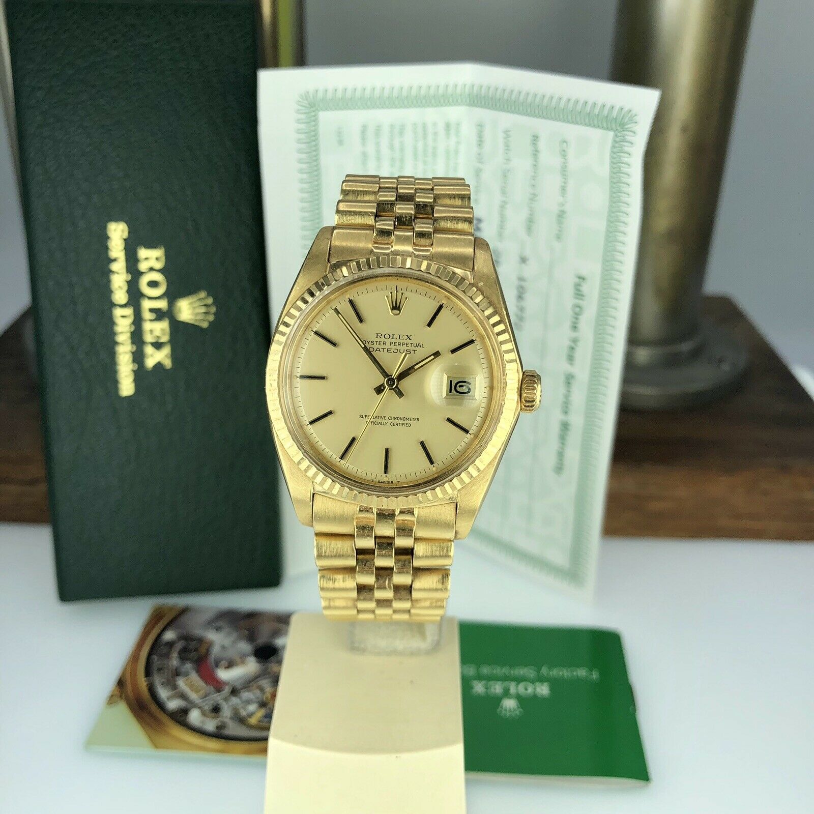 1972 Vintage Rolex Datejust 1601 gold 18k Unpolished With Service Box & Papers