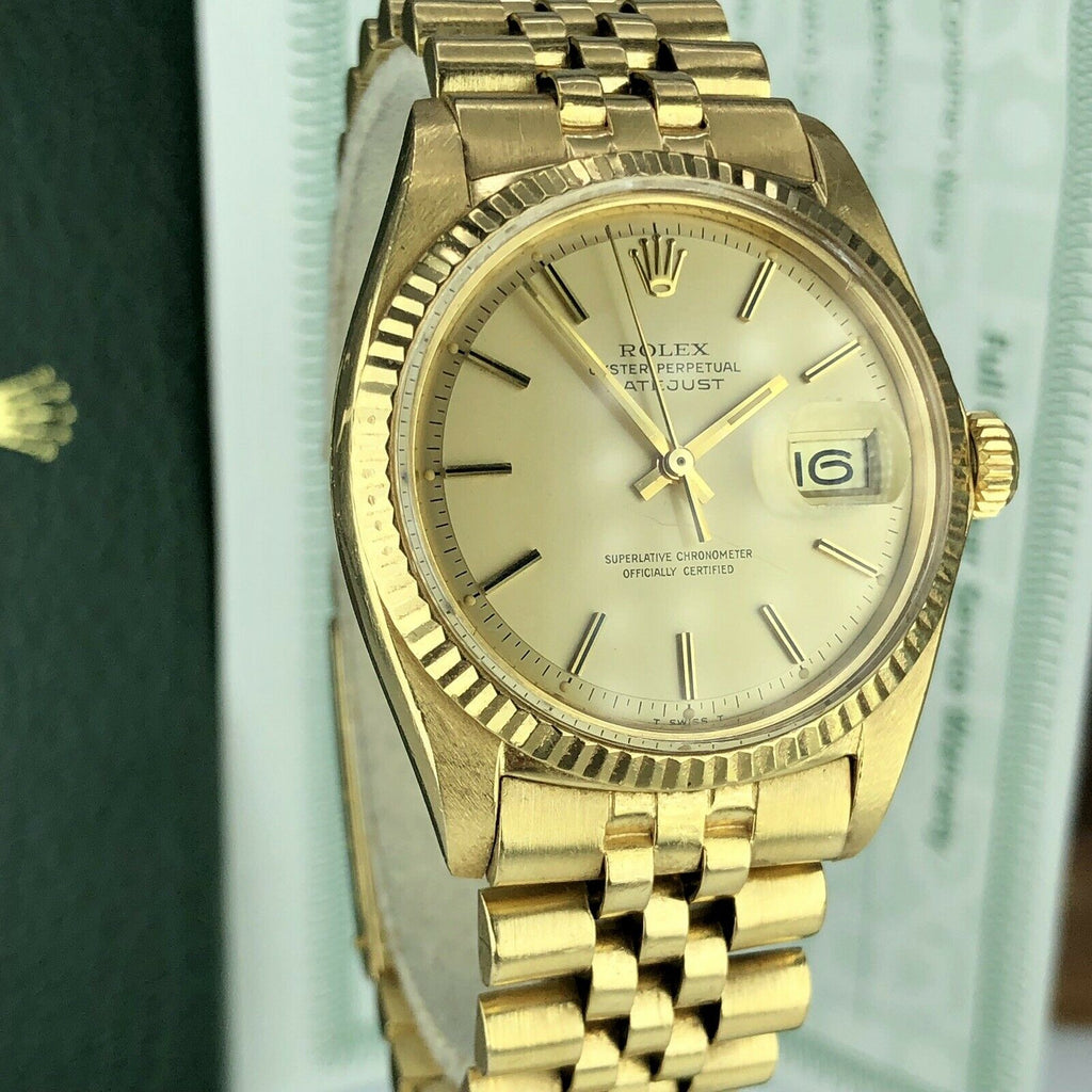 1972 Vintage Rolex Datejust 1601 gold 18k Unpolished With Service Box & Papers