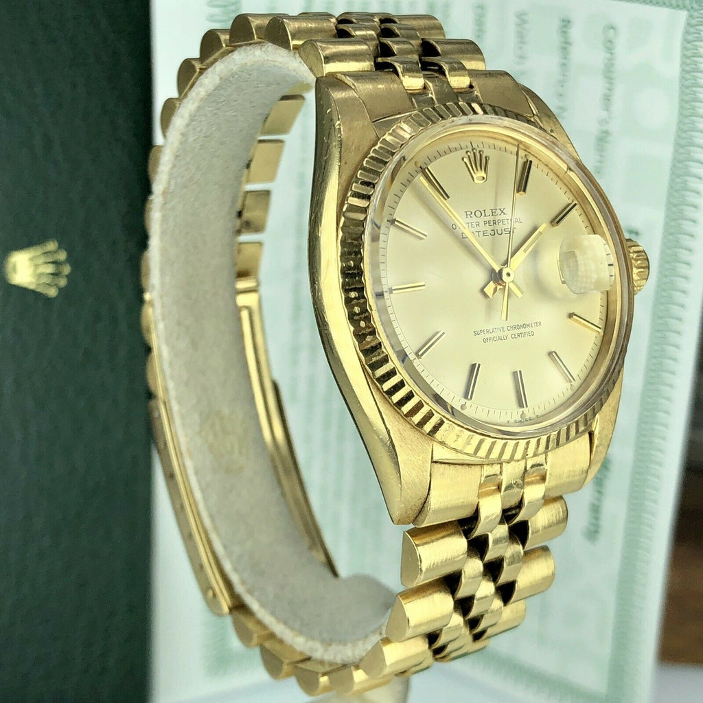 1972 Vintage Rolex Datejust 1601 gold 18k Unpolished With Service Box & Papers