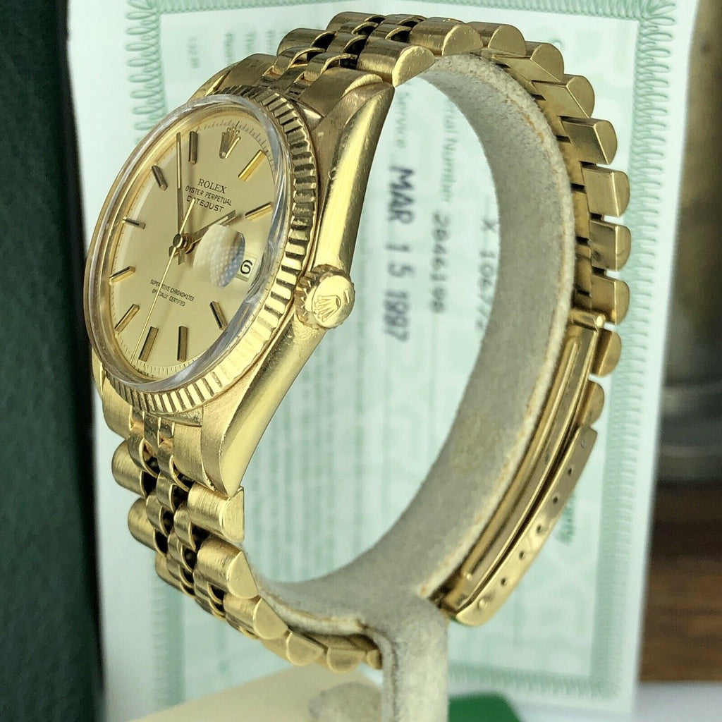 1972 Vintage Rolex Datejust 1601 gold 18k Unpolished With Service Box & Papers